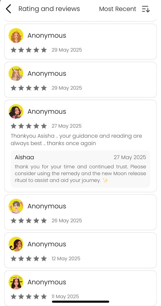 AstroTalk 5-star reviews: "Thankyou Aisaha .. your guidance and reading are always best .. thanks once again"